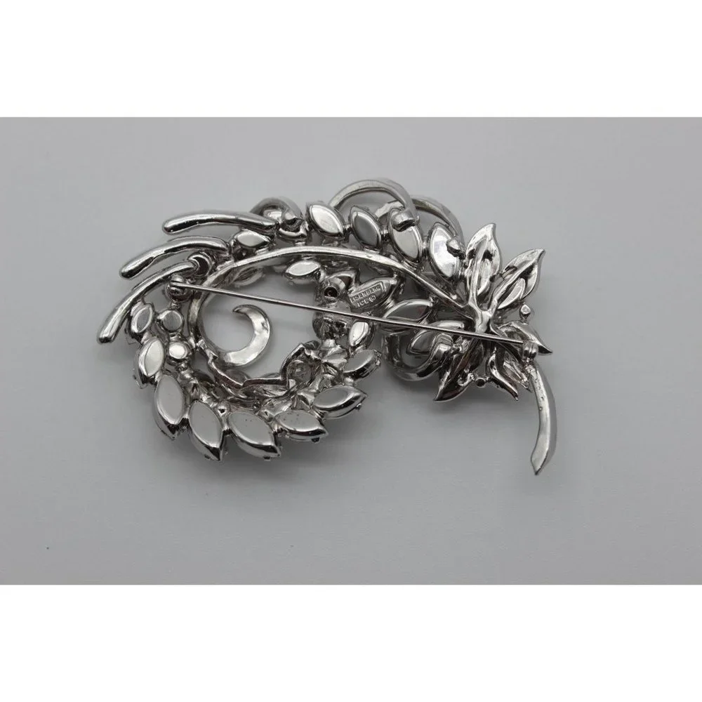Vintage 40s 50s Eisenberg Ice clear rhinestone‎ floral swag leaf wedding brooch